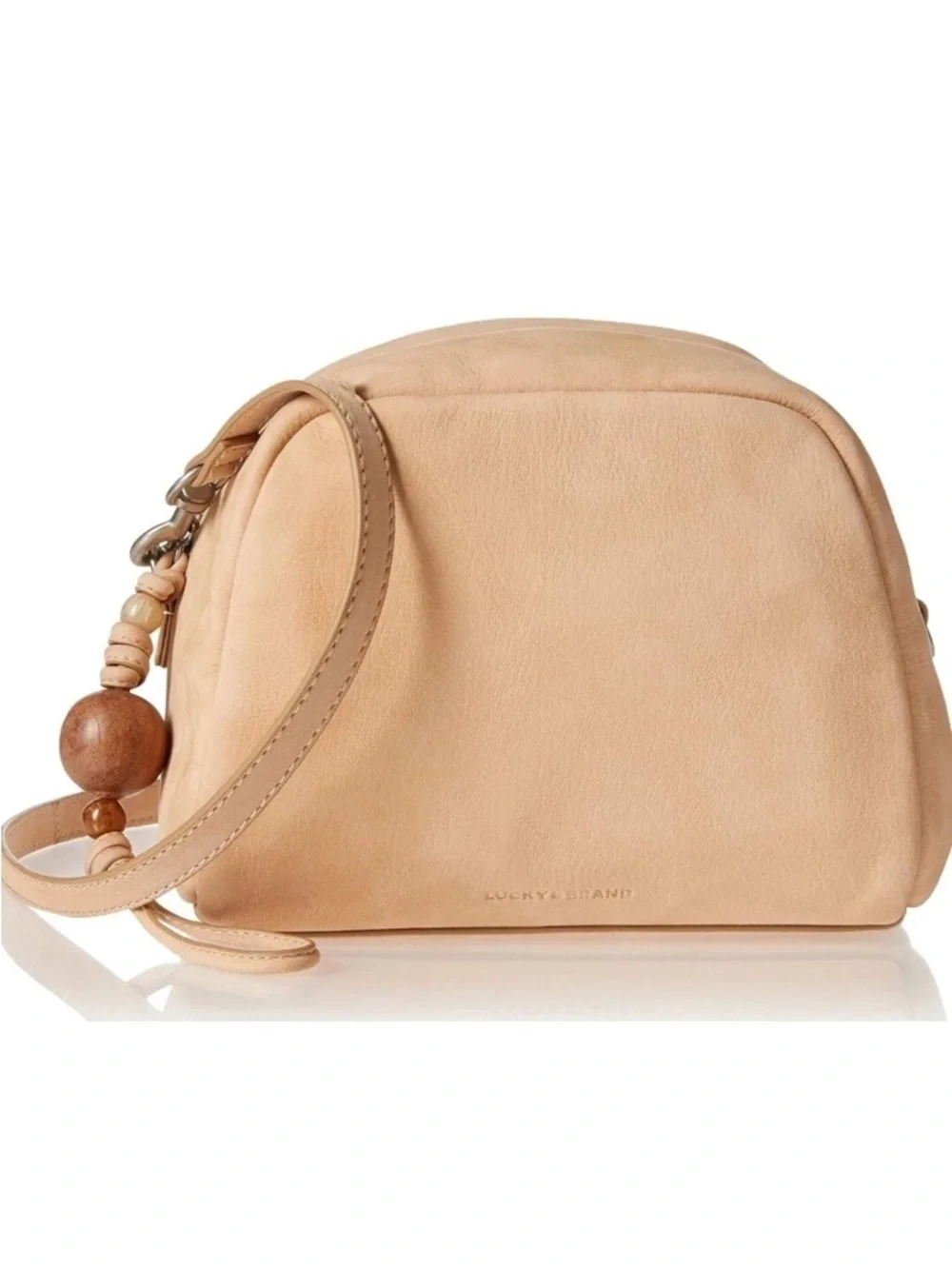 Lucky Brand Kata Genuine Leather Crossbody Bag Dusty Sand with Beaded Tassel